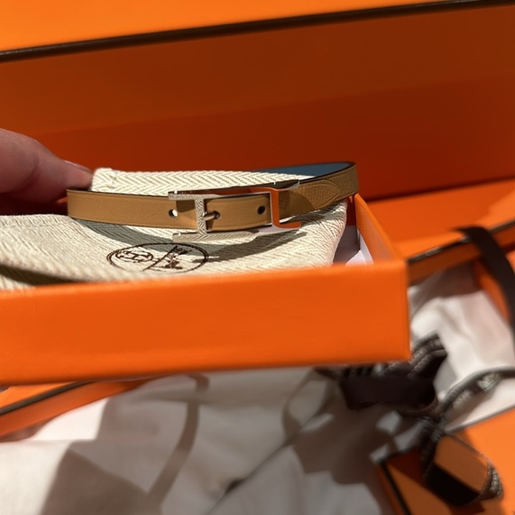 BNIB Authentic Hermes Behapi Double Tour Bracelet Blue Jean/Biscuit Palladium HW - Picture 4 of 9